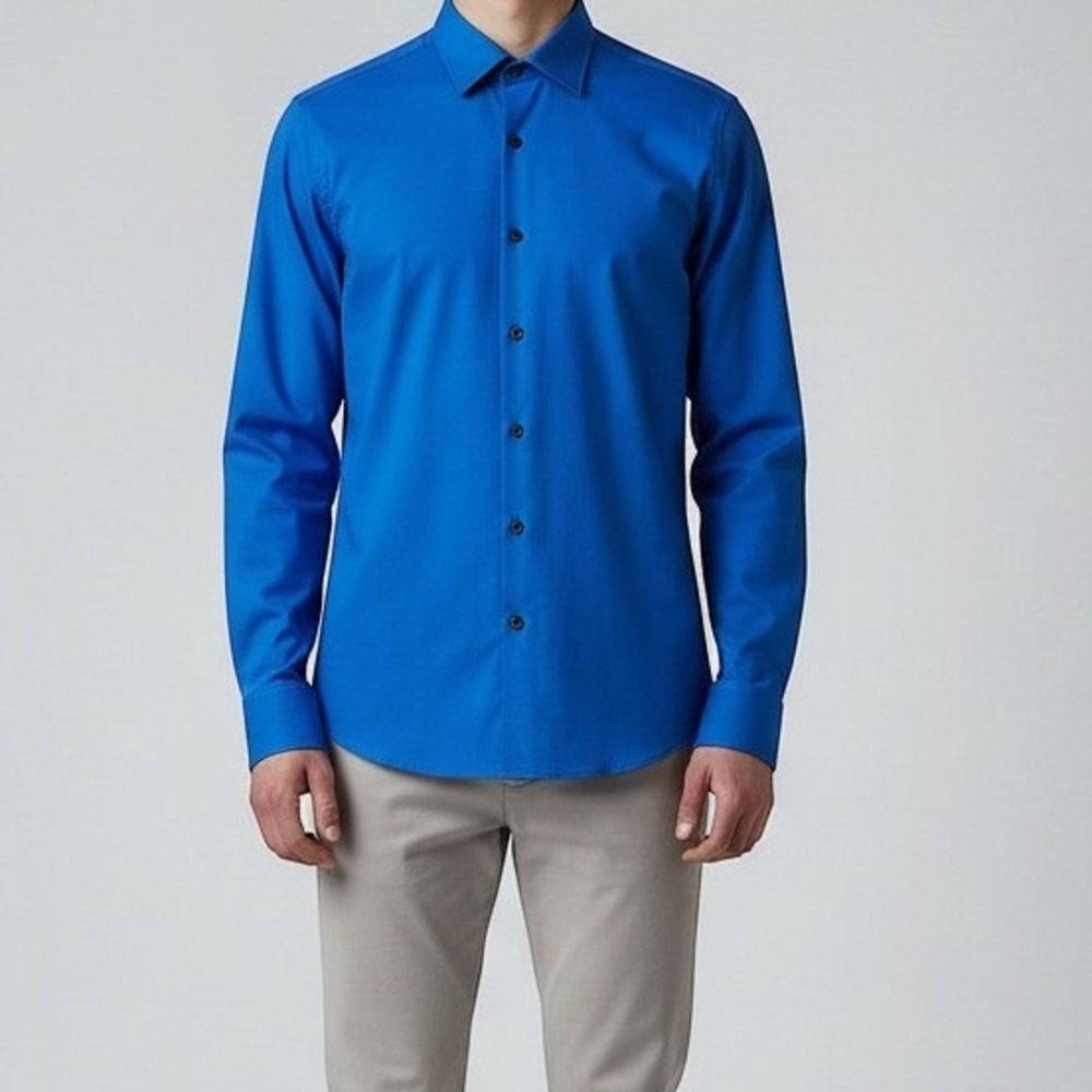 J. Ferrar Button Down Shirt Royal Blue Slim Fit Long Sleeve - S 14-14.5 32-33